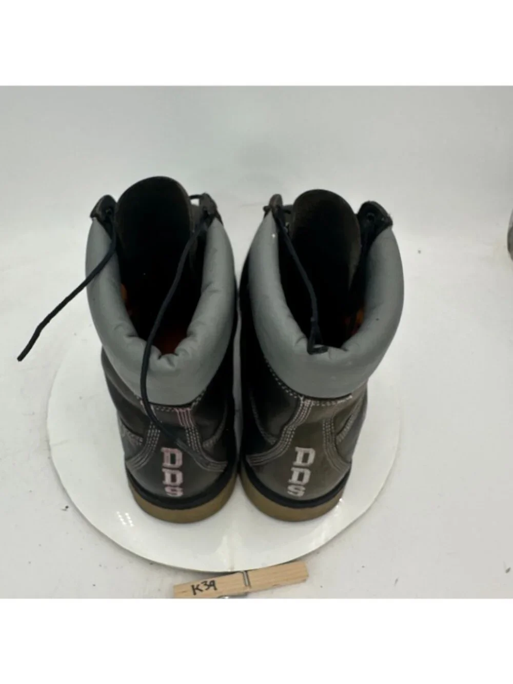 Timberland Men Size 13M Black Leather Silver Stitched Steel Toe Combat Boot